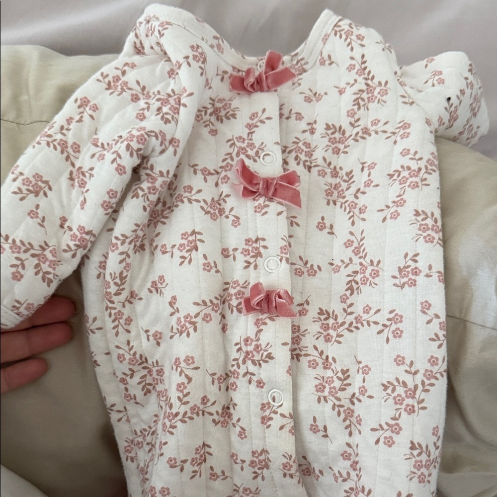 Nicole Miller White and Pink Floral Baby Onesie